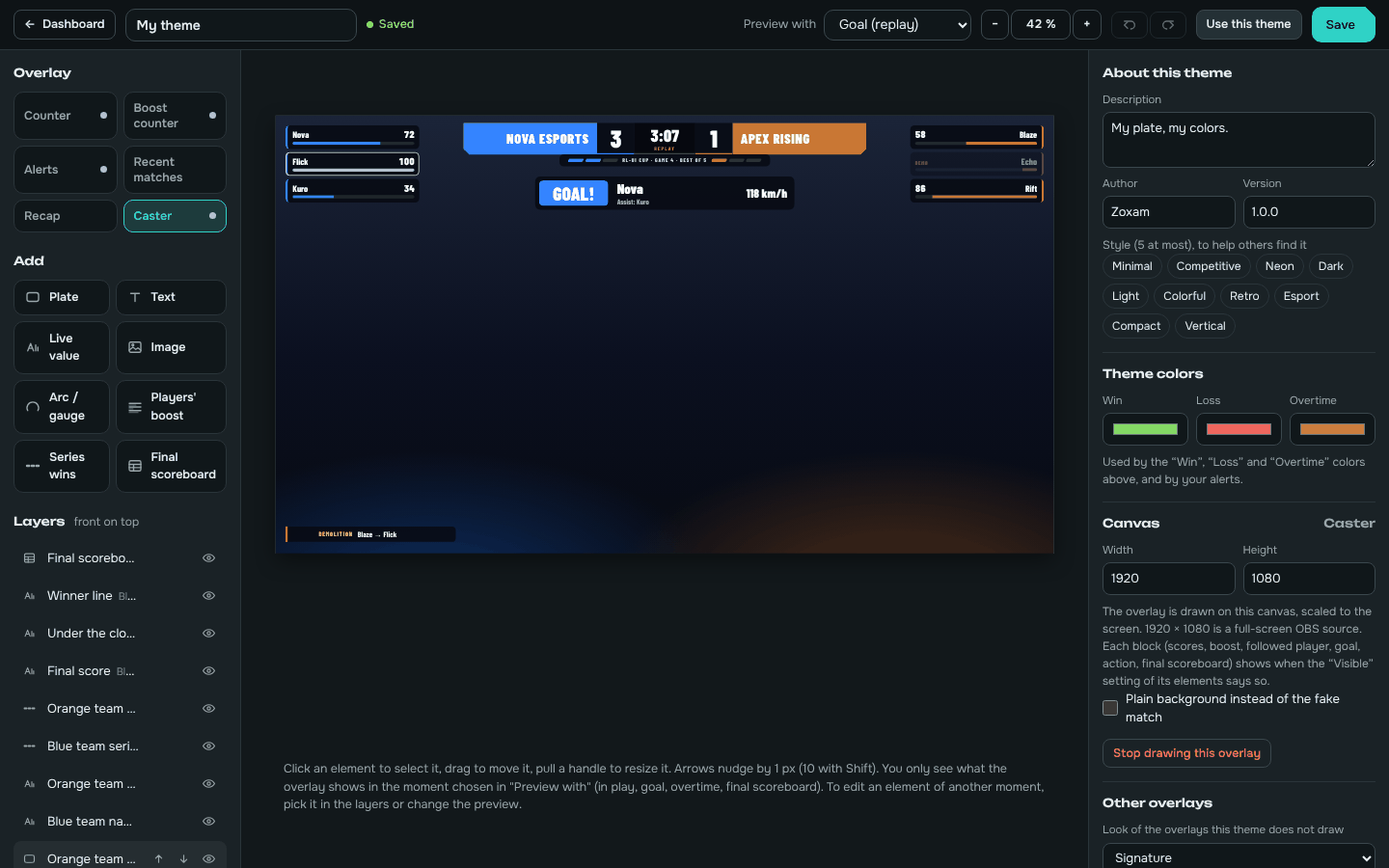 Editing the caster overlay of a theme